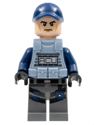 Lego figurka Jurassic World ACU Trooper Male Dark Blue Cap