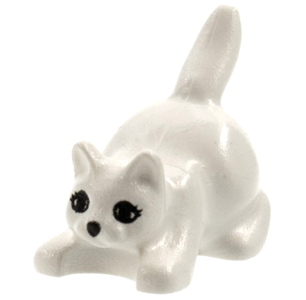 Lego White Cat Crouching with Black Eyes