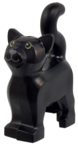 Lego Black Cat Standing with Lime Eyes