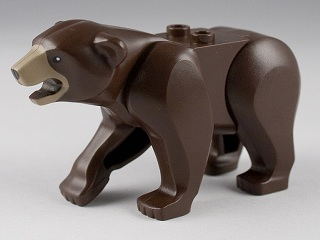 Lego Dark Brown Bear with 2 Studs on Back - opotřebovaný potisk hlavy